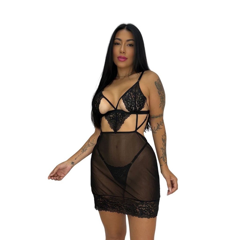 Camisola Conjunto Estilo Saia Tule Fio Dental Rend