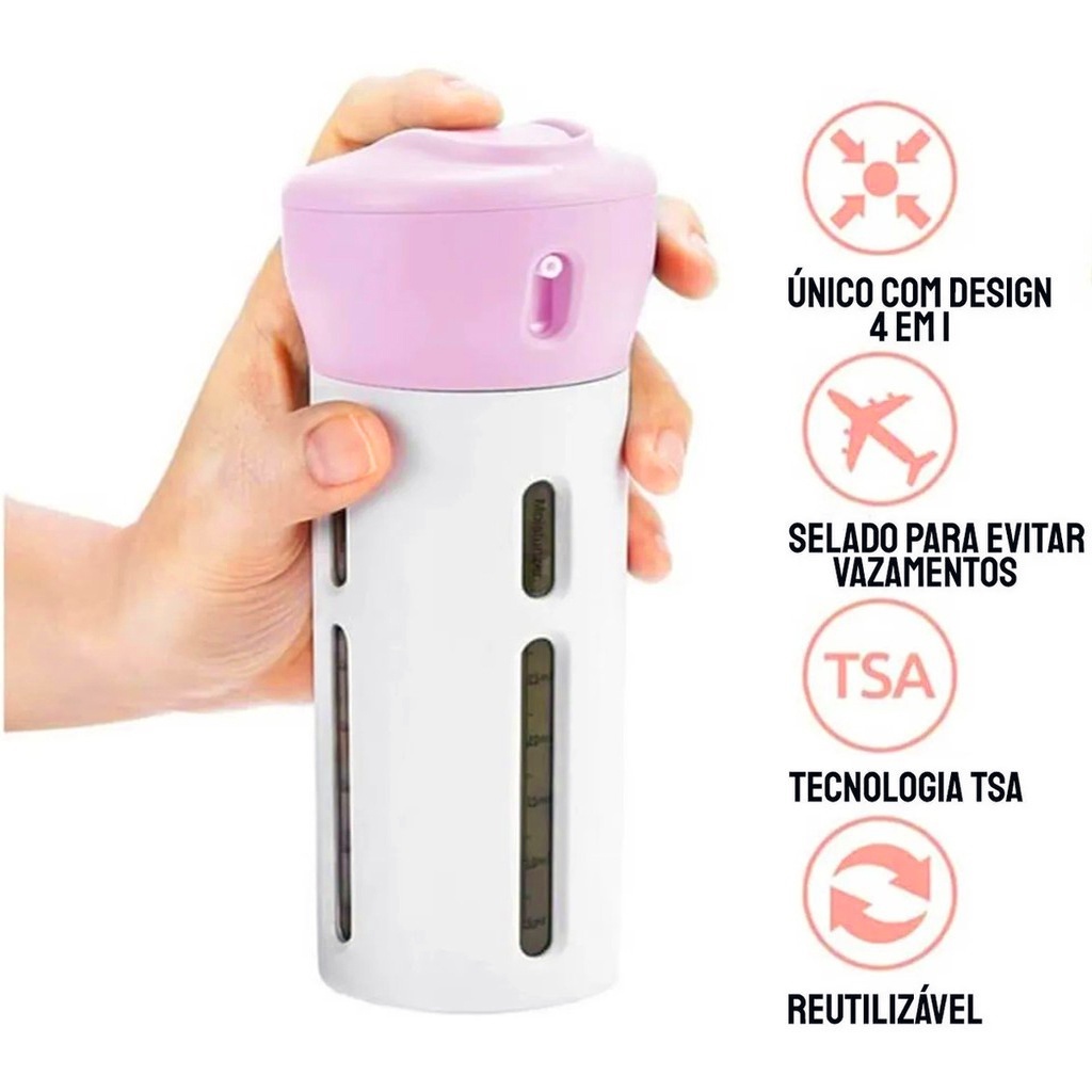 Kit Dispenser Viagem 4 Frascos Pote Mala Shampoo L