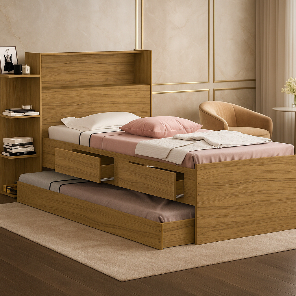 Bicama Isa em MDF com Auxiliar e Prateleiras Cabec