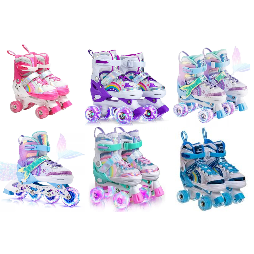 Patins 4 Rodas Infantil Tamanho Ajustável Com Led