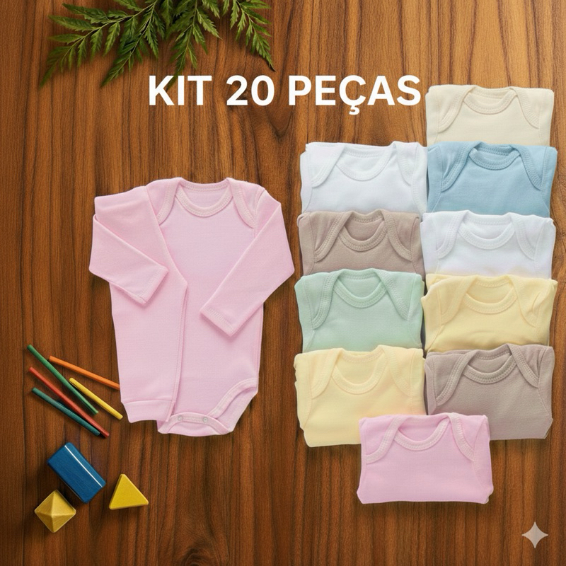 Kit 20 Peças Body e Calça Bebê Canelado 100% Al