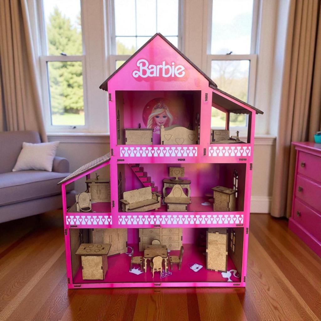 Casinha Casa De Boneca Com 21 Mini Moveis Mdf Ades