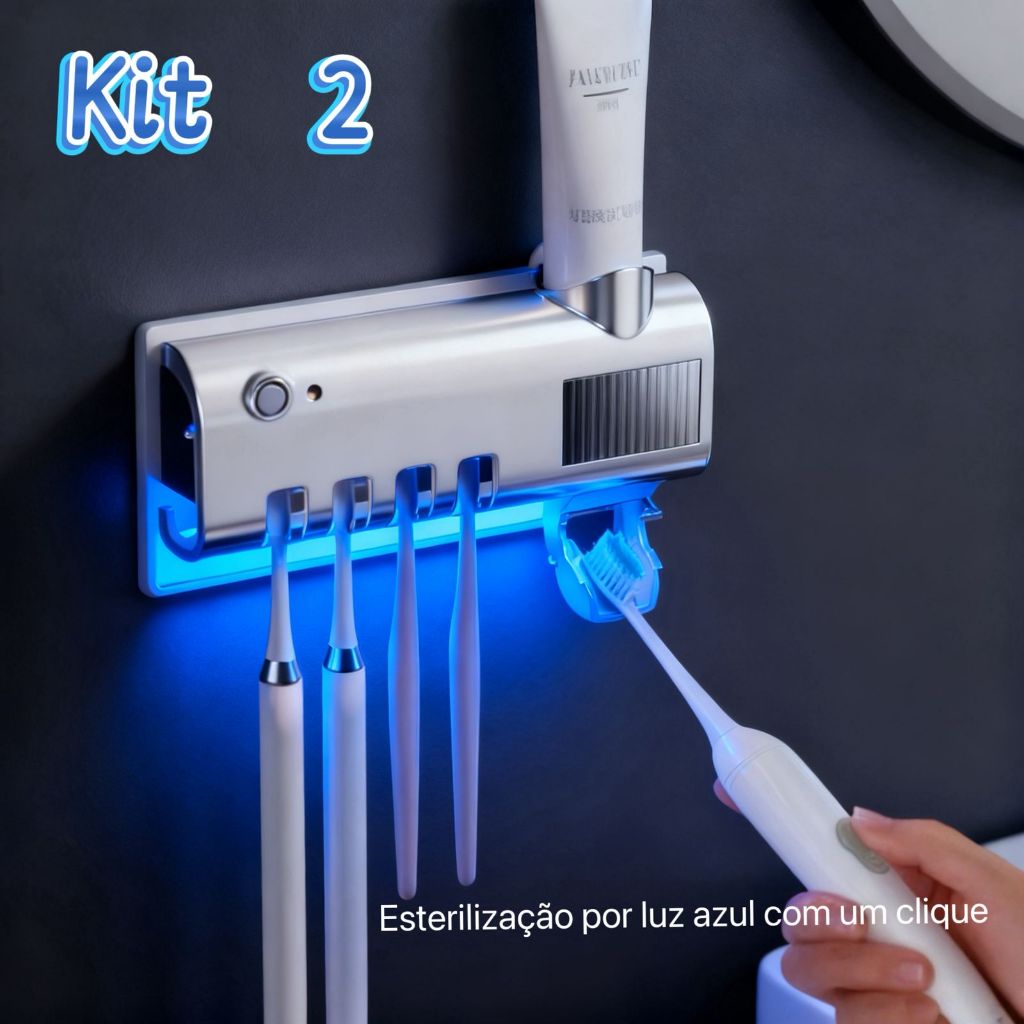 Kit Porta Escova Dentes Com Esterilizador Uv Aplic