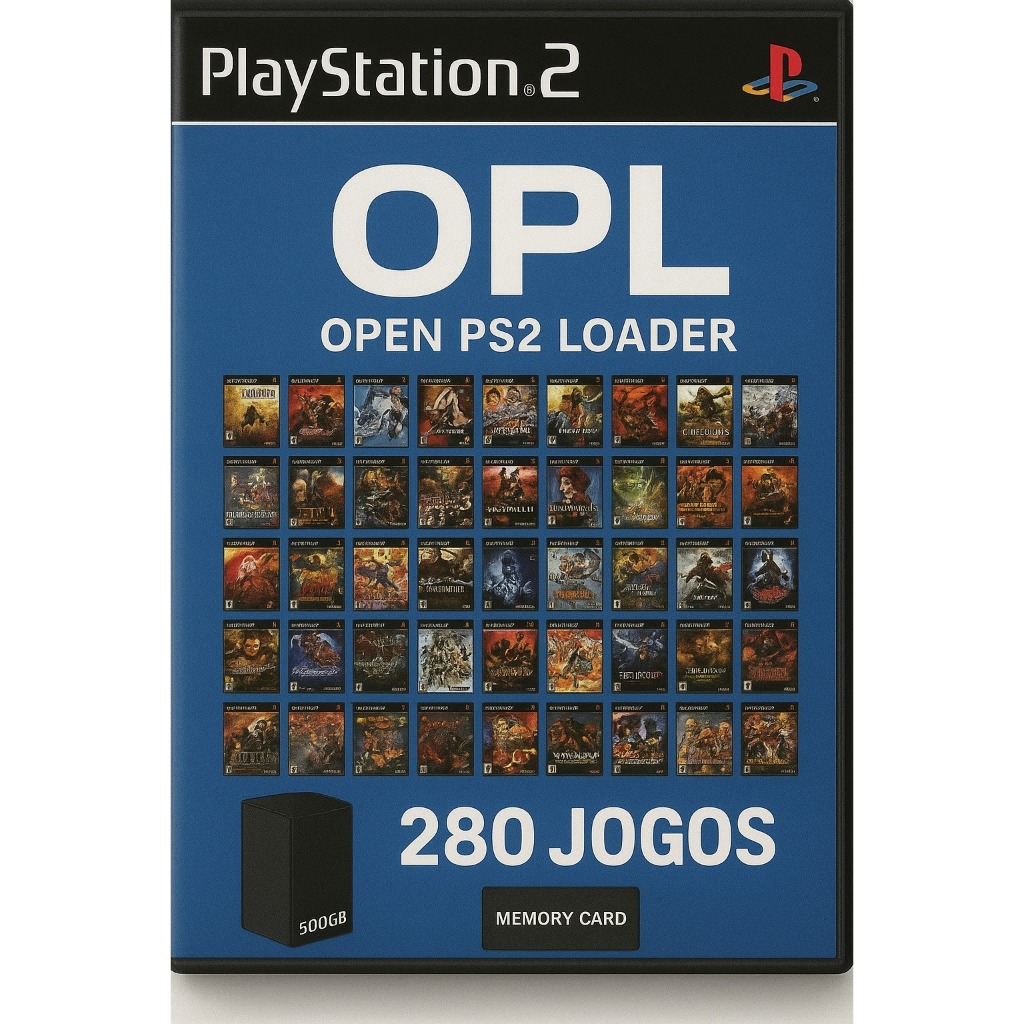 Kit opl PS2 HD500gb + memory card 8mb, com 280 jog