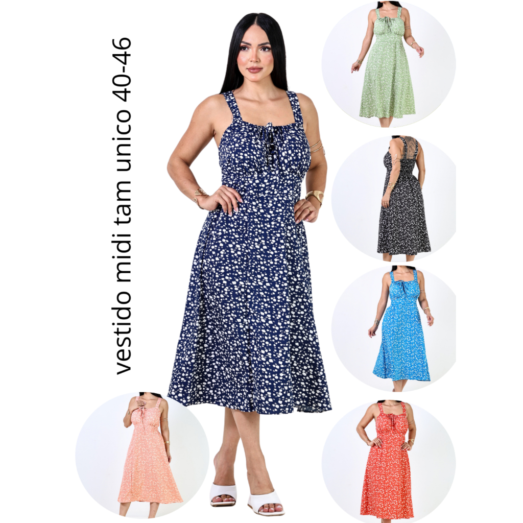 Vestido Midi Romântico Feminino   Com Forro Inter