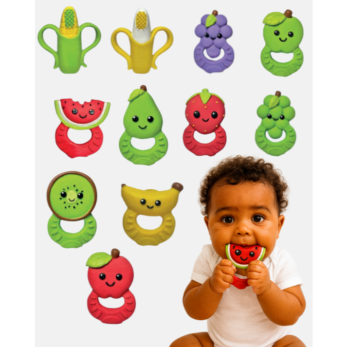 Mordedor Bebê Frutas Macio Estimulante Alívio Ge