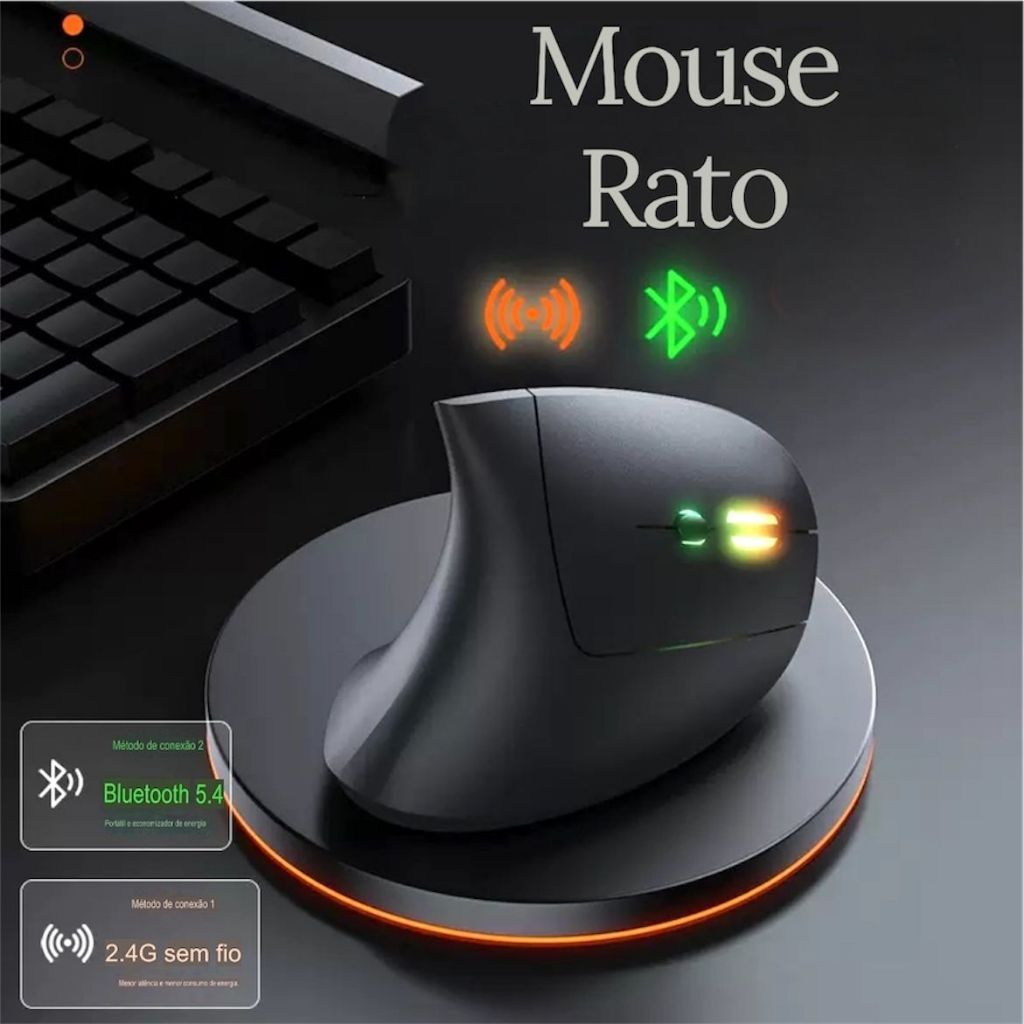 Mouse Rato Vertical Ergonômico Sem Fio Usb Portá