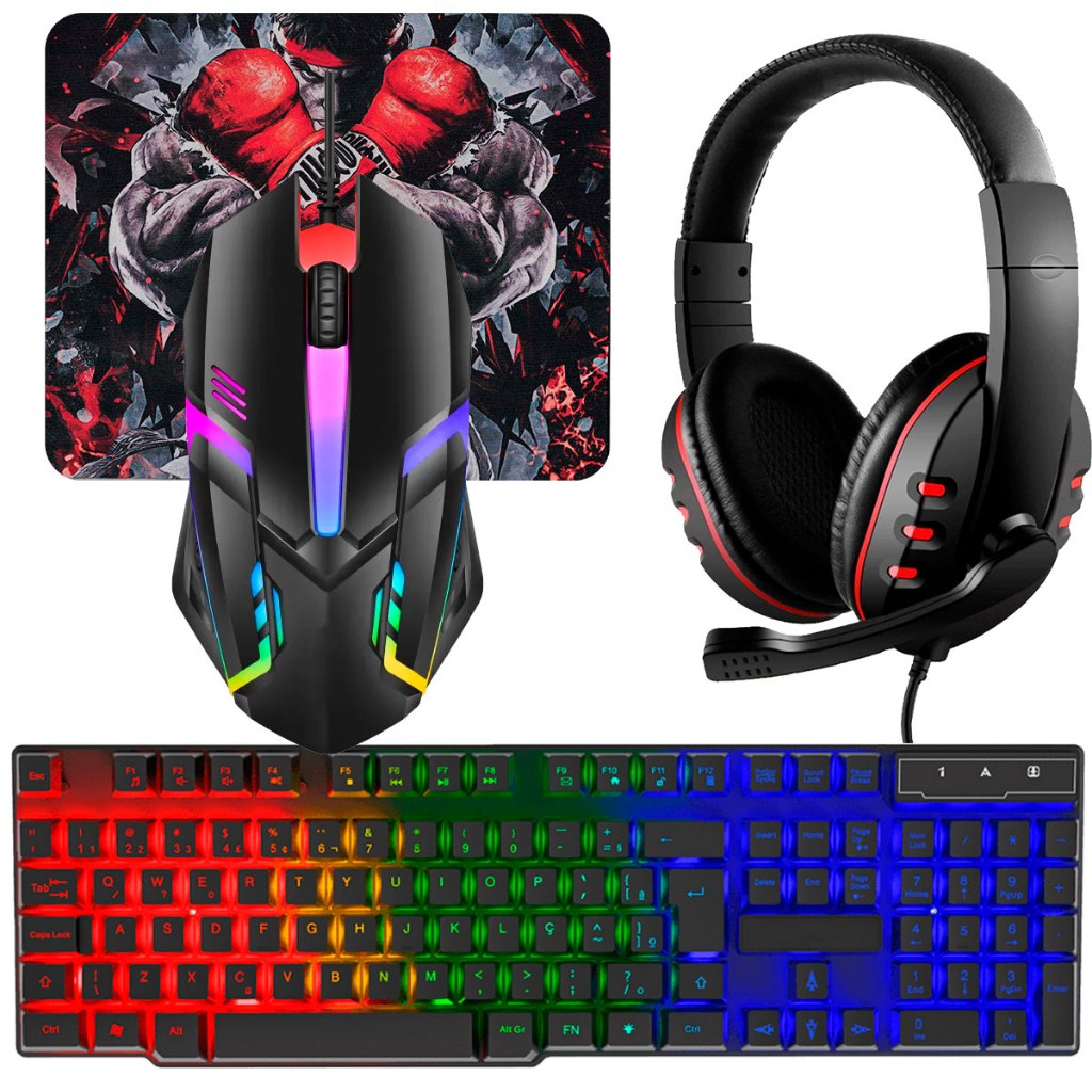 Kit Gamer RGB com Teclado Semi Mecânico, Mouse 12