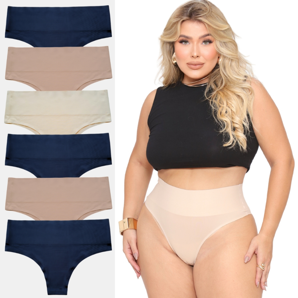 Kit 6 Calcinhas Alta Compressão Sem Costura Corte