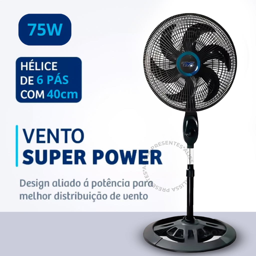 Ventilador De Coluna Preto 40cm Turbo 6 Pás venti