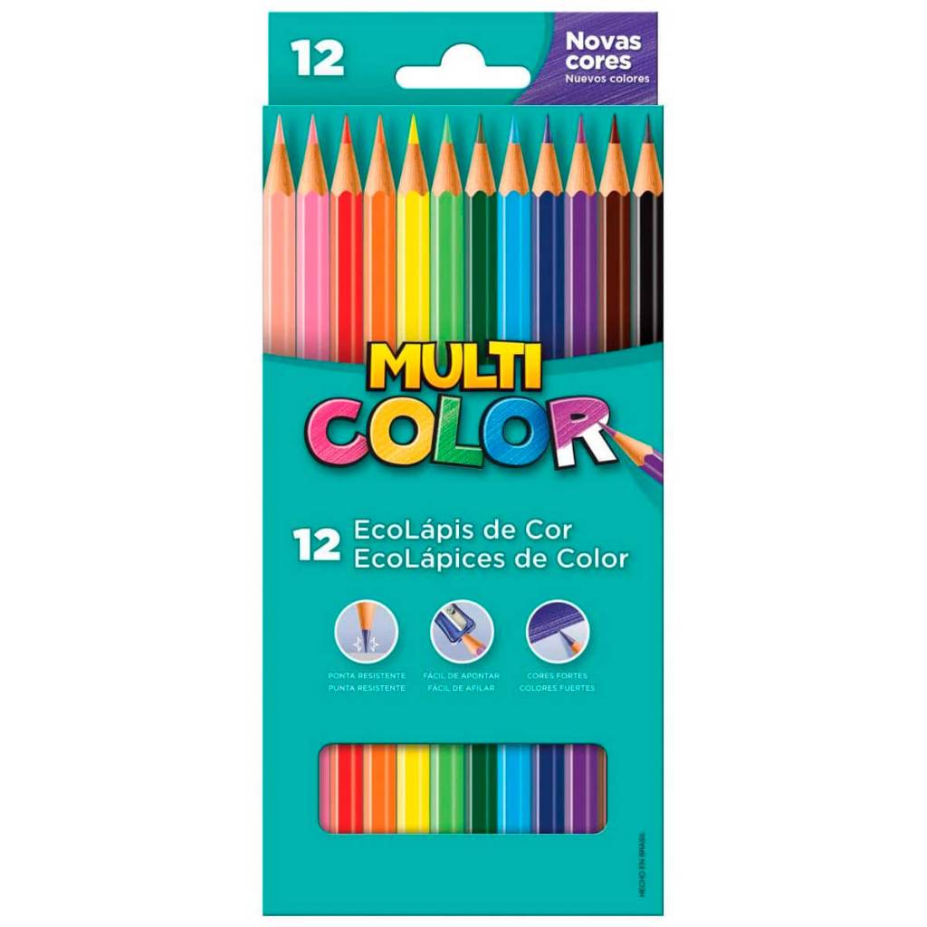 Lapis De Cor Multicolor 12 Cores Sextavado Pontas 