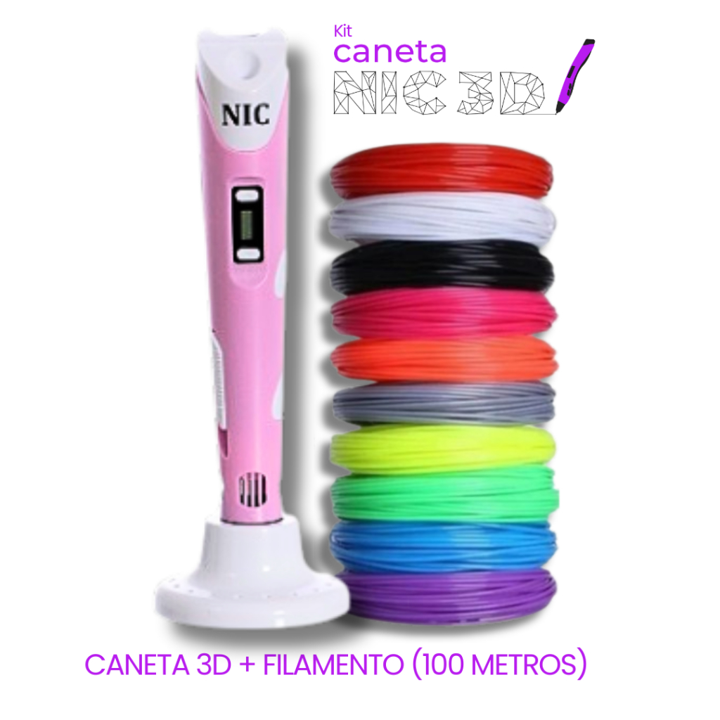 Caneta 3D Rosa + Filamento 100 metros – 6 Me