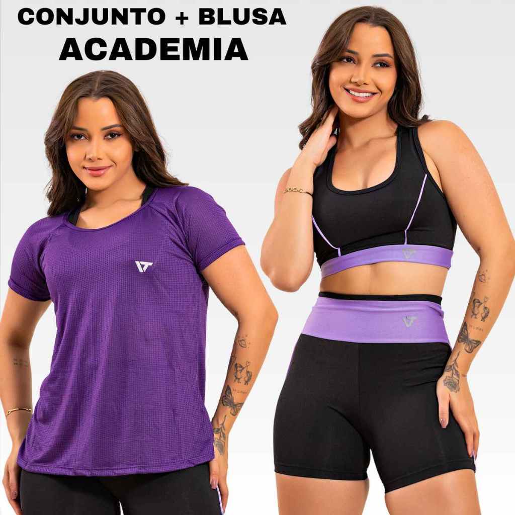 Kit Conjunto Fitness Feminino Roupa Academia + Blu
