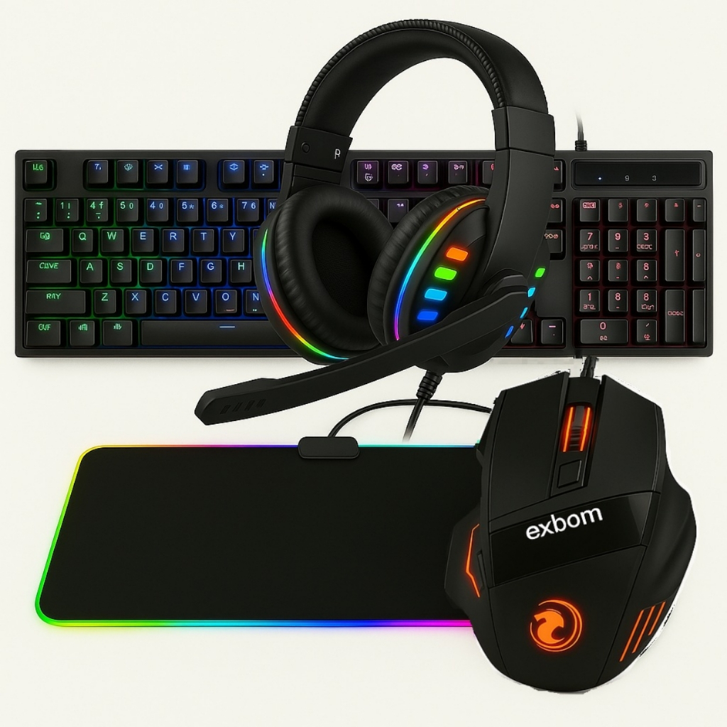 Kit Gamer Teclado Semi-mecânico RGB, Mouse RGB, M