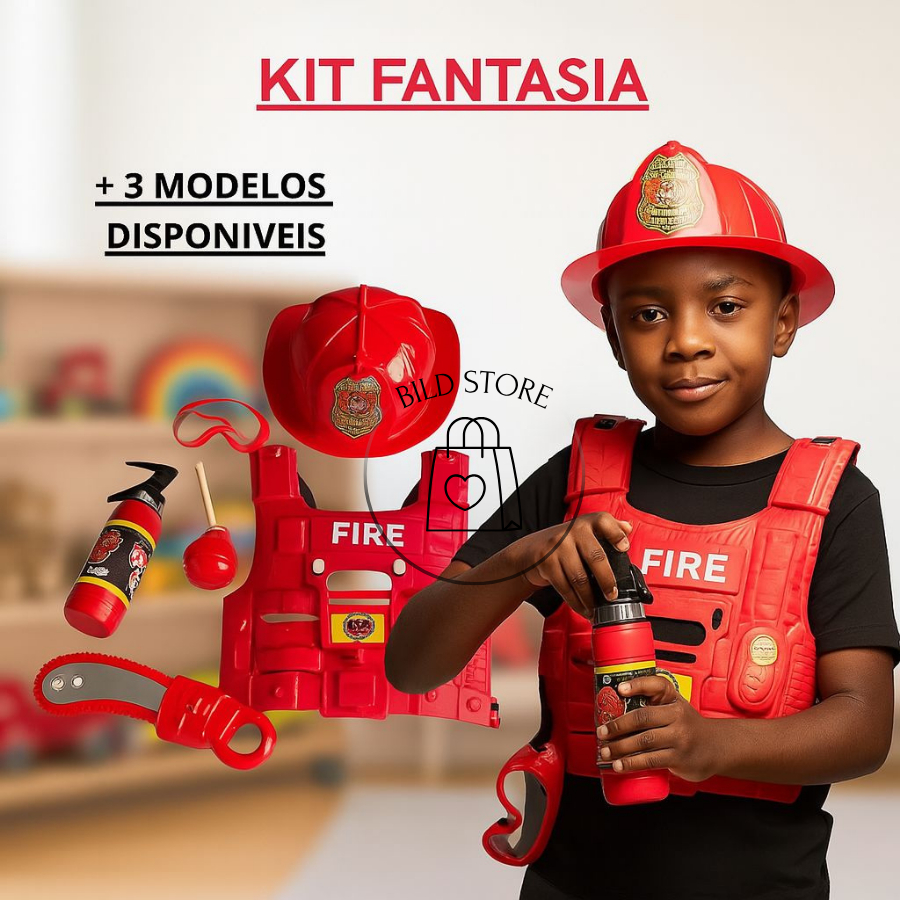 Fantasia Infantil Bombeiro Policial Militar Kit Co