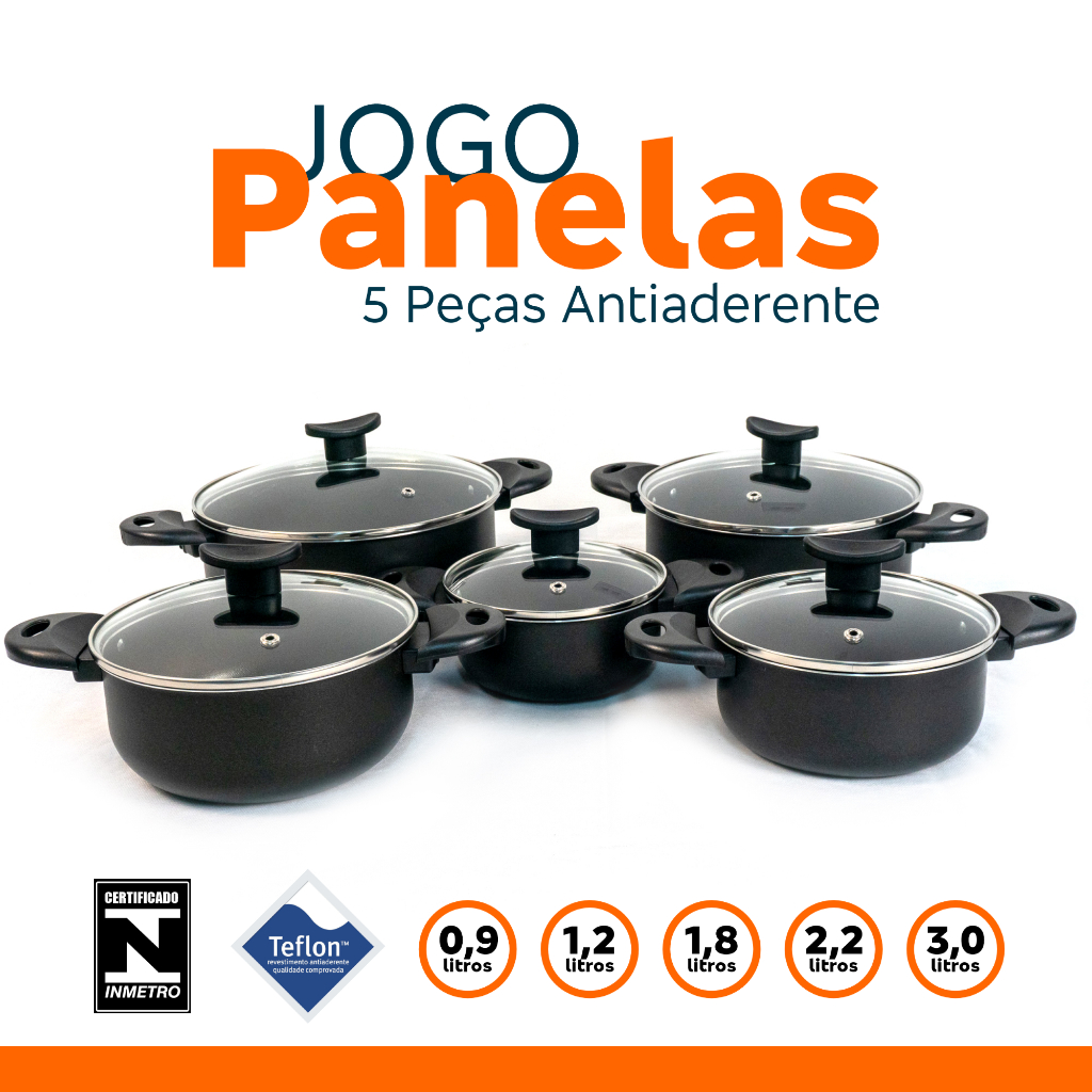 Jogo de Panelas Caçarolas Antiaderente 5 Peças c