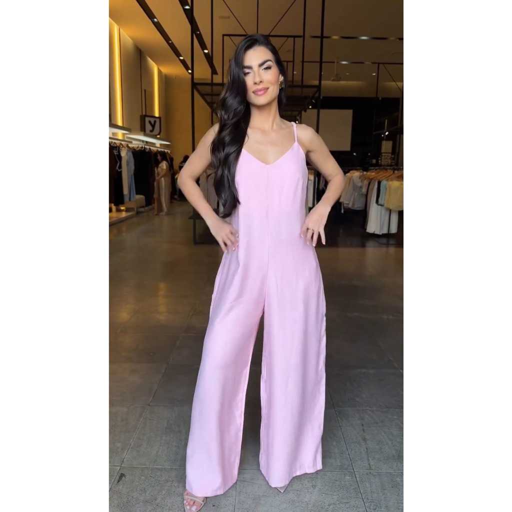 Macacão Pantalona Longo Feminino Alça Regulável