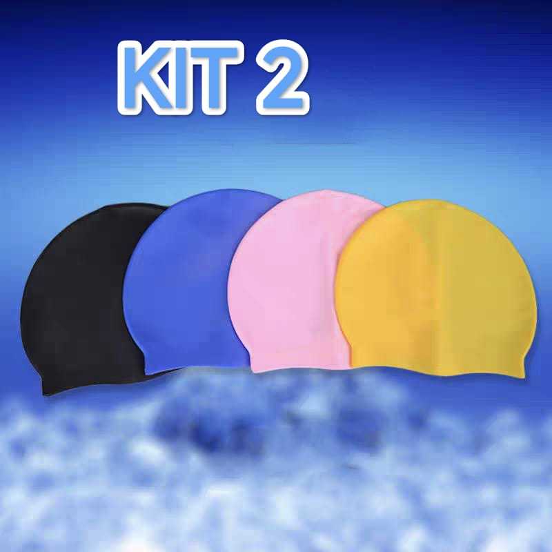 Kit 1/2 Touca De Silicone Para Natação Jovens e 