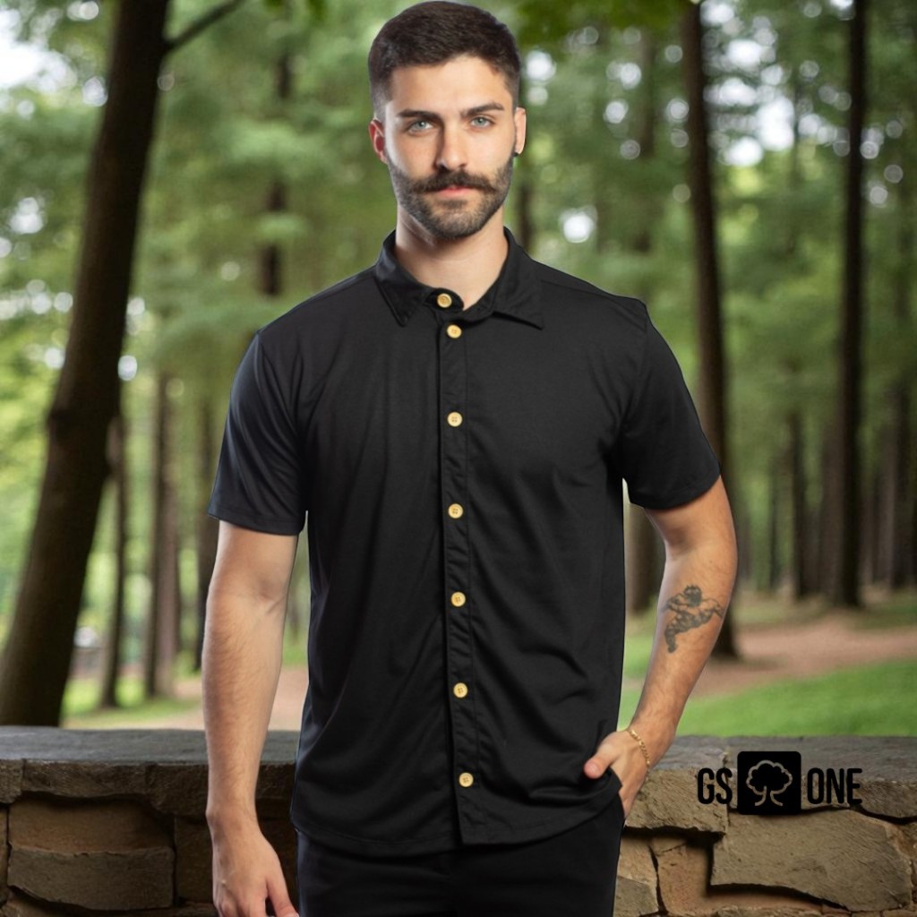 Camisa Slim Casual Feita em Malha Ecológica