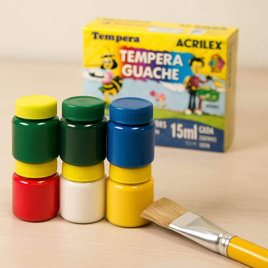 Tinta Guache 6 cores 15ml Acrilex / Pincel N10