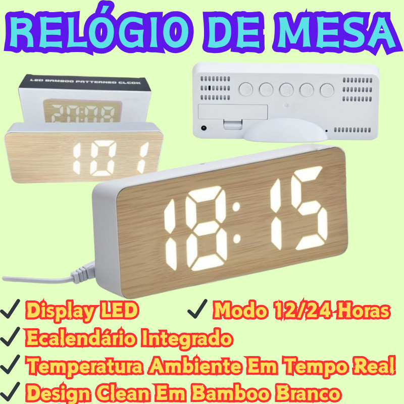 Branco Despertador De Cabeceira LED Digital Silenc