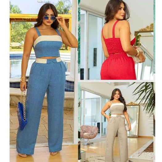 Conjunto Feminino calça Com Cropped Tecido Duna L
