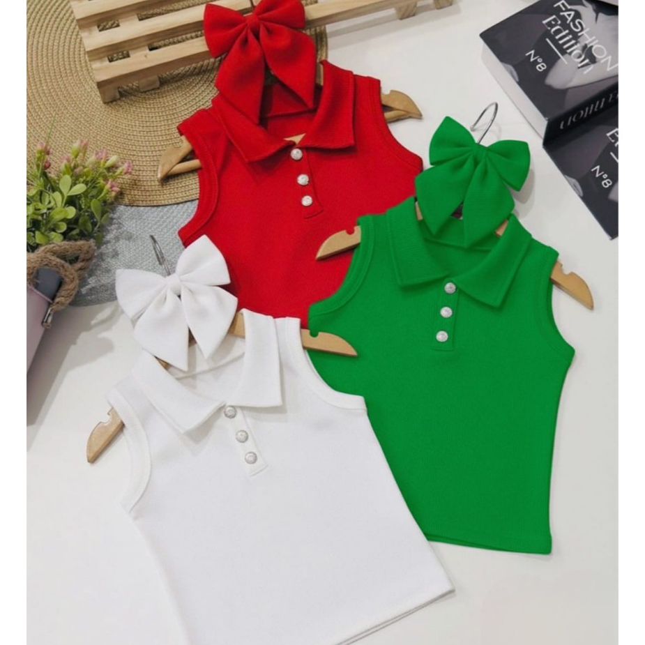 Blusa Regata Infantil Feminina Gola Polo  Natal An