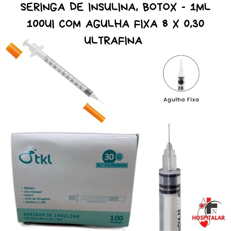 Seringa de Insulina Botox 1ml 100UI com Agulha Fix