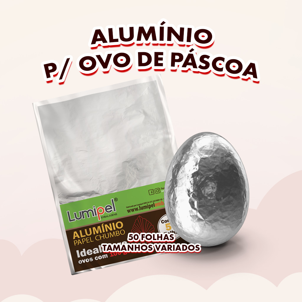 50 Papel Chumbo Alumínio Cortado P/ Ovos de Pásc