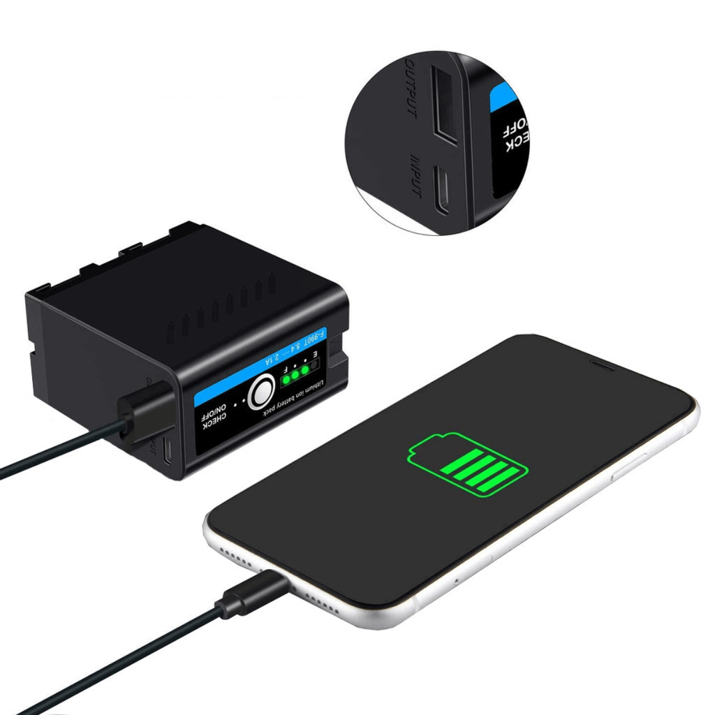 Bateria Recarregável NP-F990T com Power Bank para