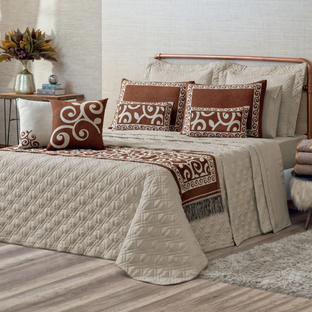 Kit Colcha Cobre Leito Casal King Completo 14 peç