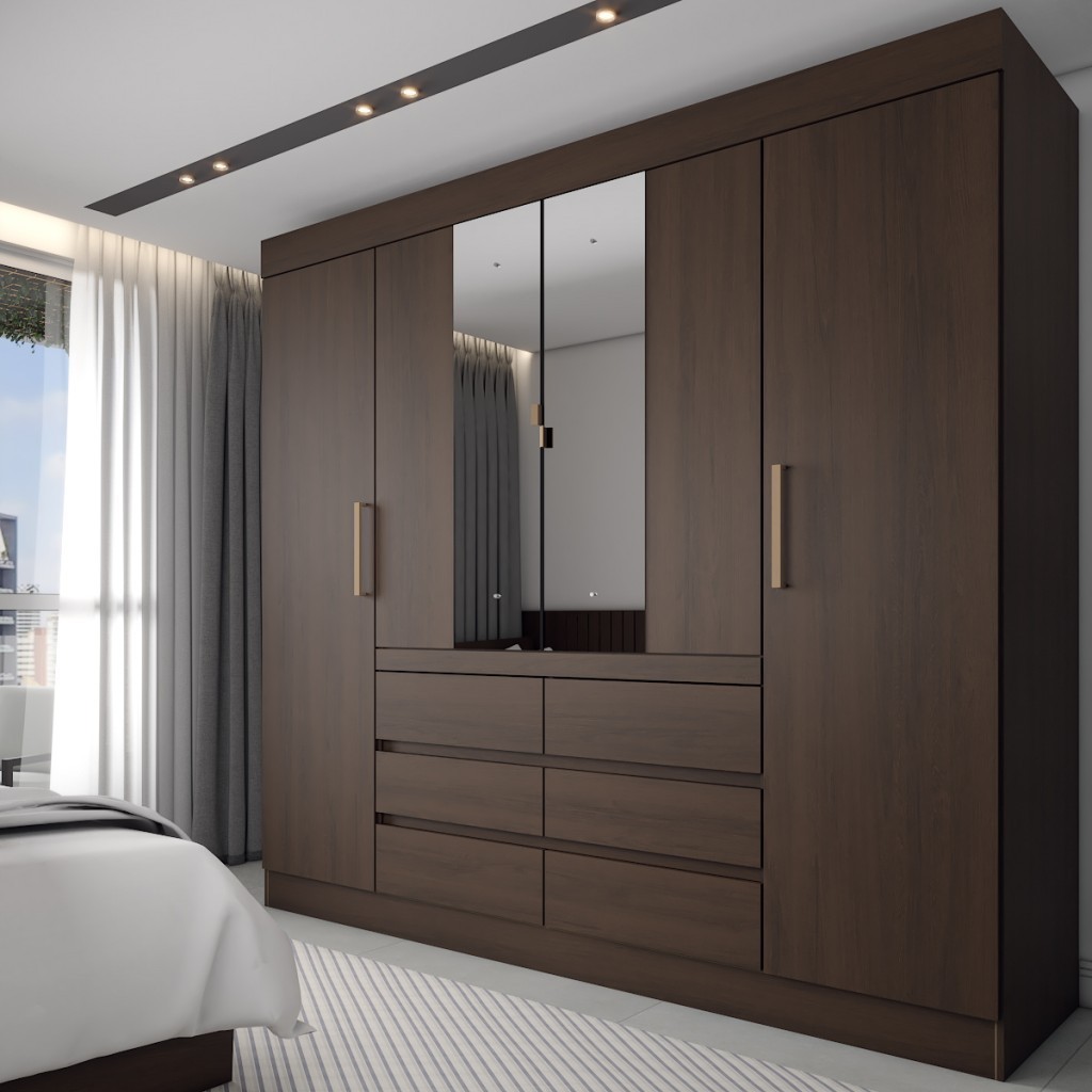 Guarda-Roupa Casal Honey 4 Portas 6 Gavetas com Es
