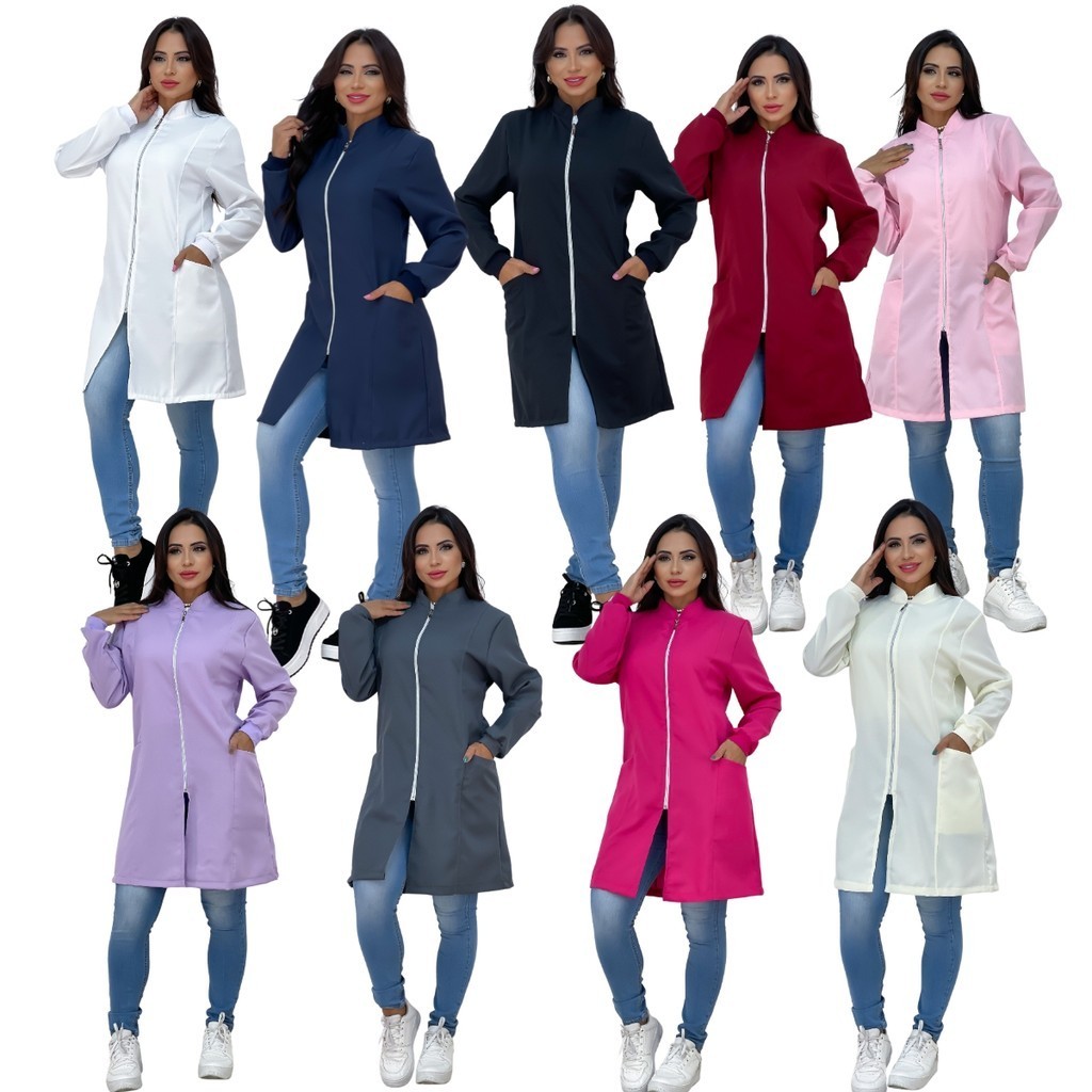 Jaleco Feminino Com Zíper Manga Longa Bolso Later