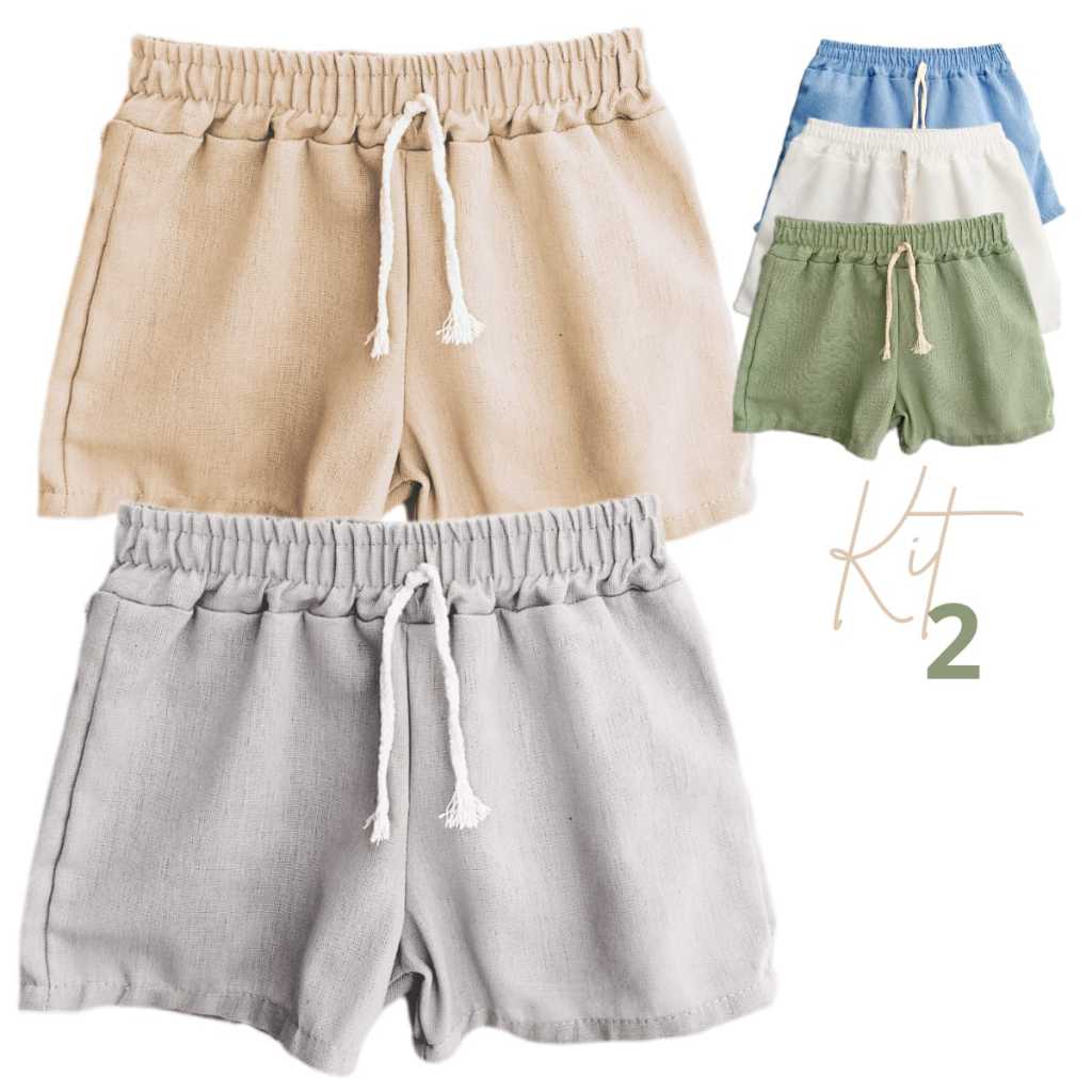 Kit 2 bermudas mauricinho em linho infantil 1,2,4 