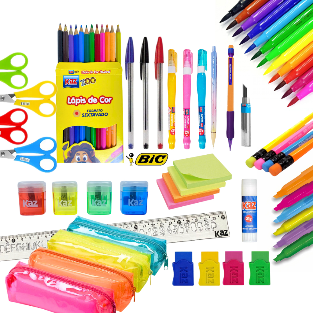 Kit 42 Itens Material Escolar Completo Caneta Atac