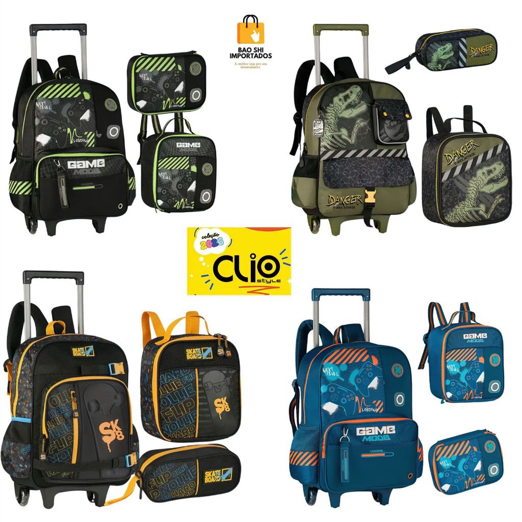 Kit Gamer Mochila de Rodinhas Lancheira e Estojo V