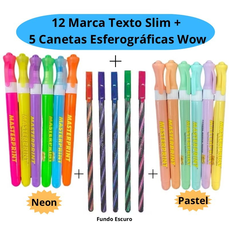 Kit 12 Marca Texto Slim ( Pastel e Neon) Masterpri