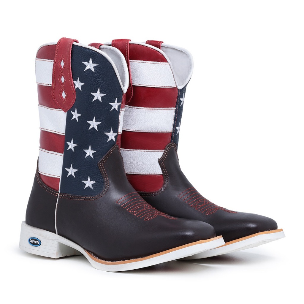 Texana Masculina Cano Longo Bico Quadrado Couro Le