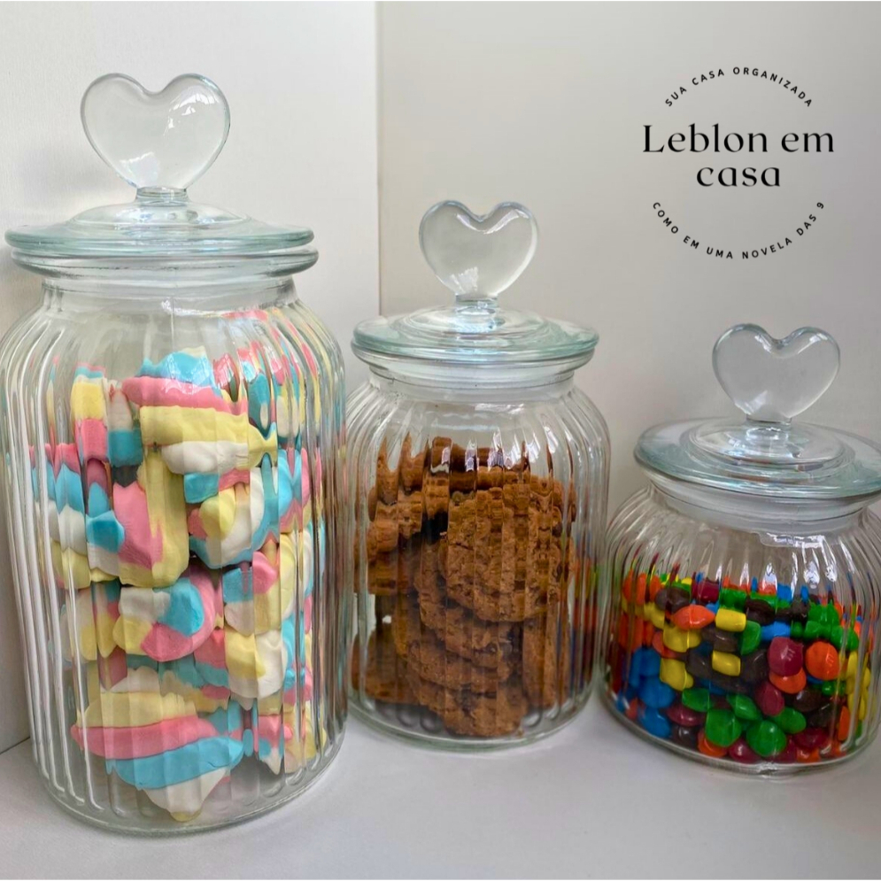 Pote de Vidro Hermético com Tampa de Coração  O