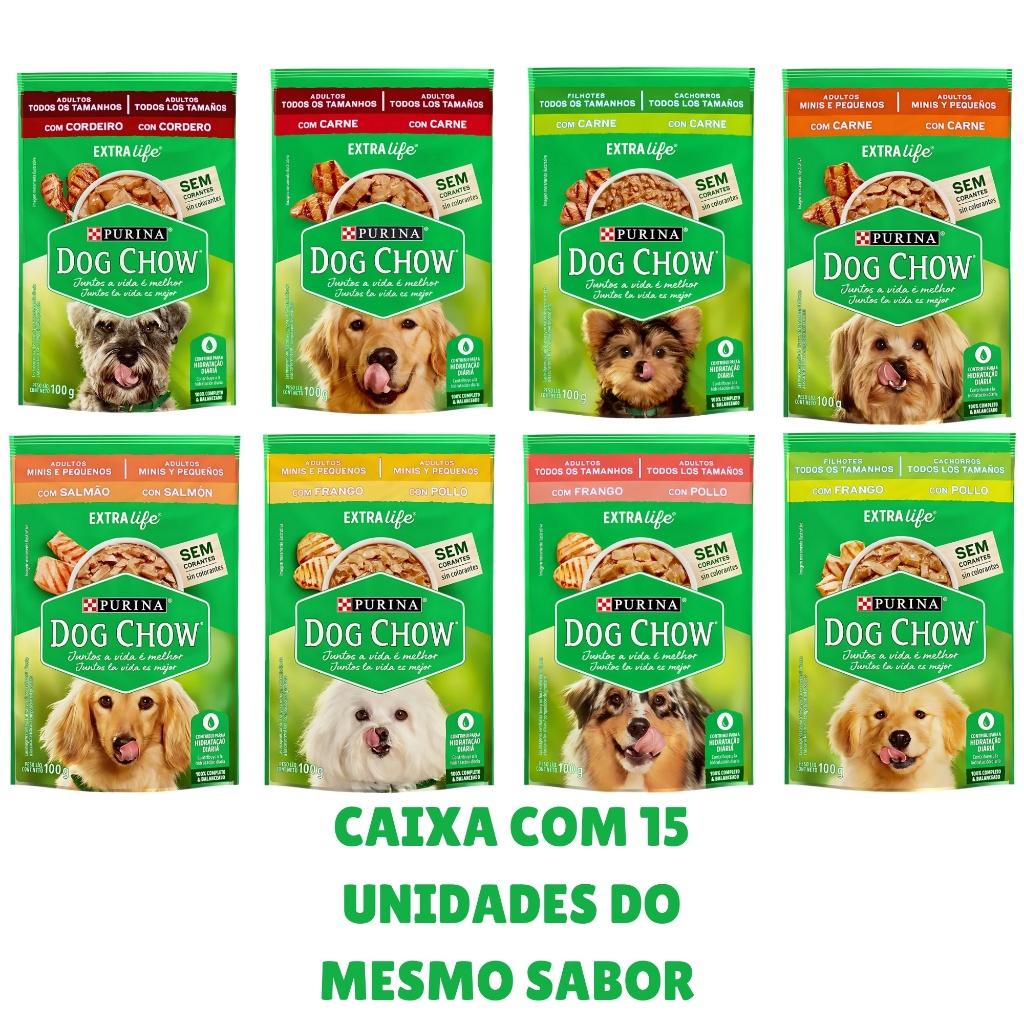 Kit 15 Unidades Sachê Dog Chow Raçao Úmida Carn
