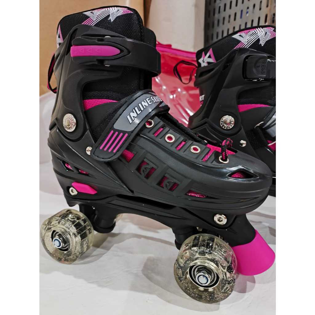 patins infantil quad rosa com led com kit proteç�