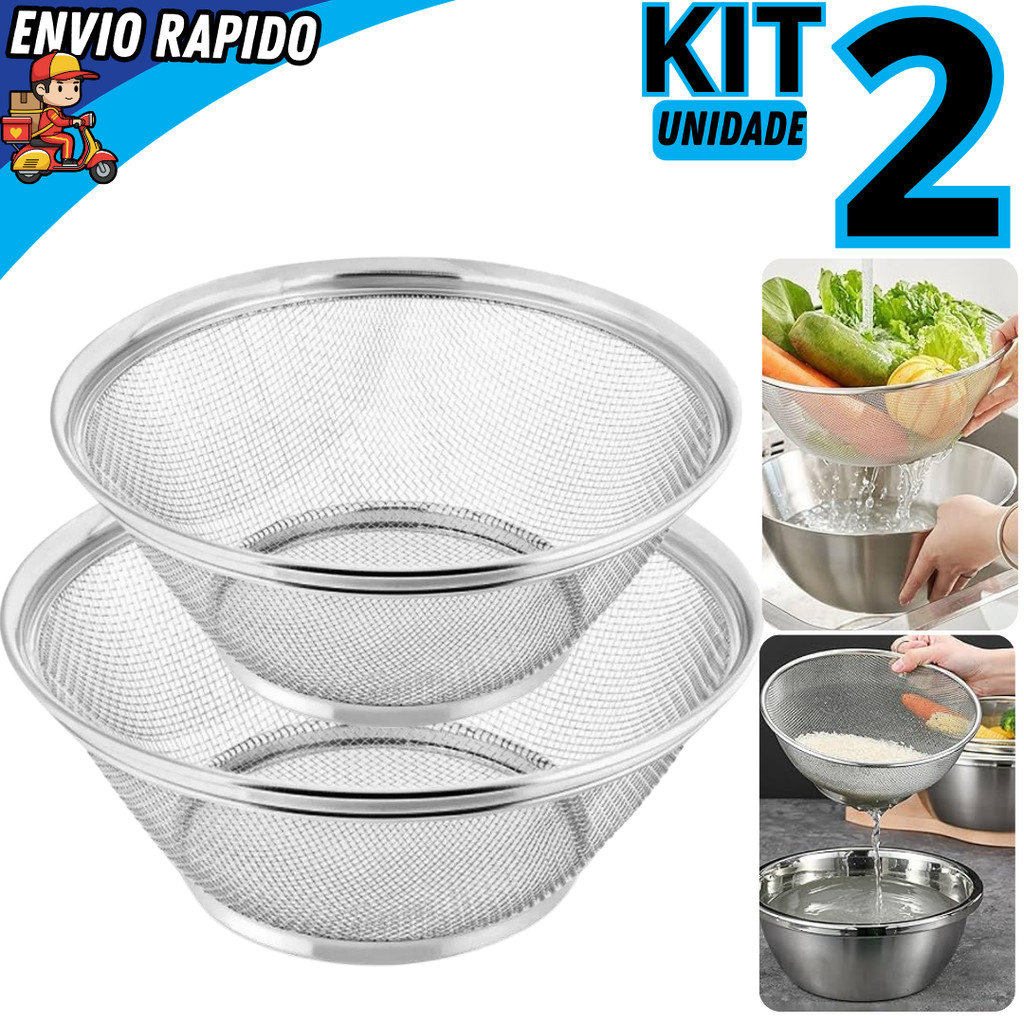 Kit 2 Cesta Cesto Escorredor Inox 25cm e 28cm Mult