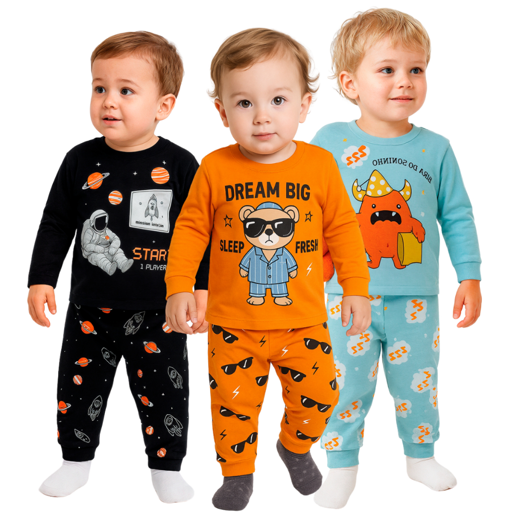 Kit Bebe 1, 3 ou 5 Pijamas Infantil Menino Manga C