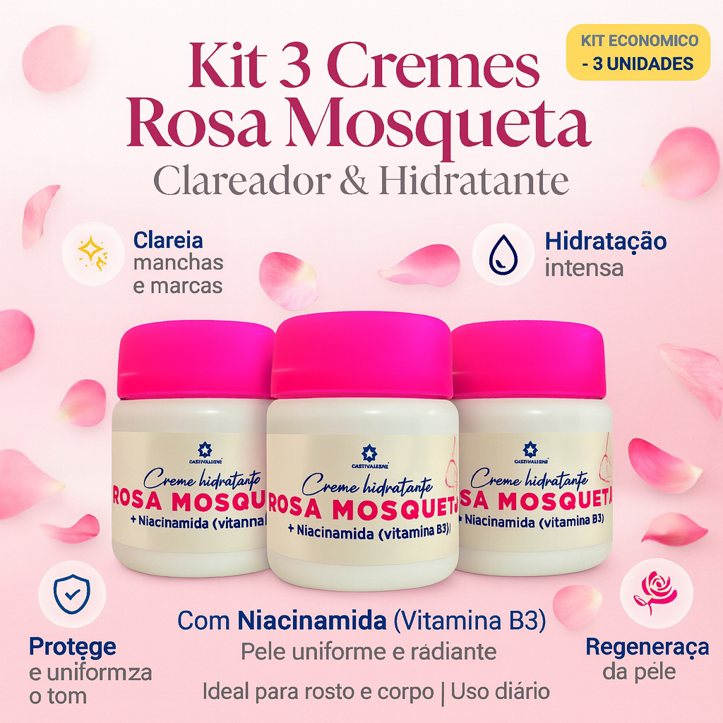 Kit 3 Cremes Rosa Mosqueta com Niacinamida  Clarea