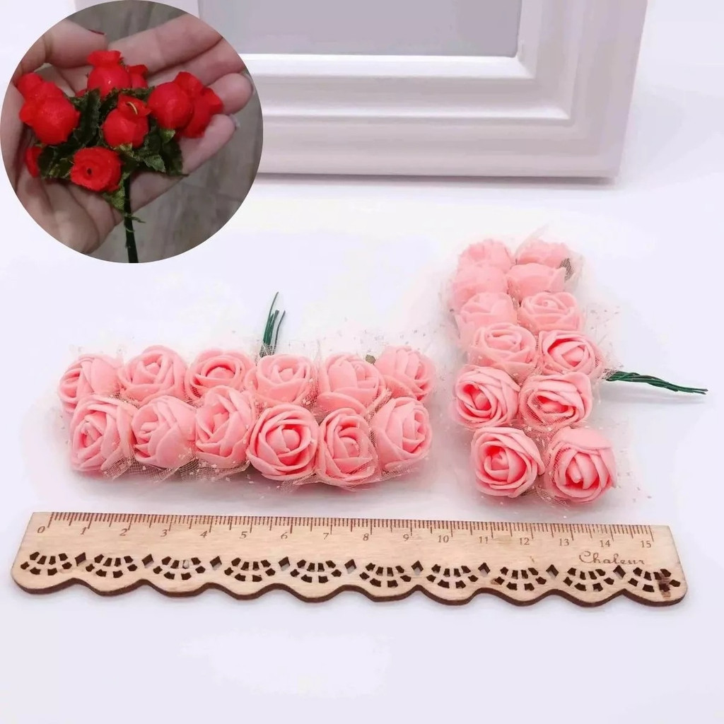 12-60 unidades Mini Rosas Flores Rosinha Artificia