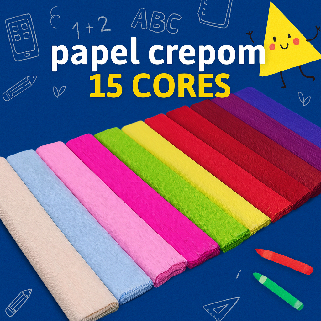 Papel Crepom 48cm x 2m 15 Cores Colorido Festa Art
