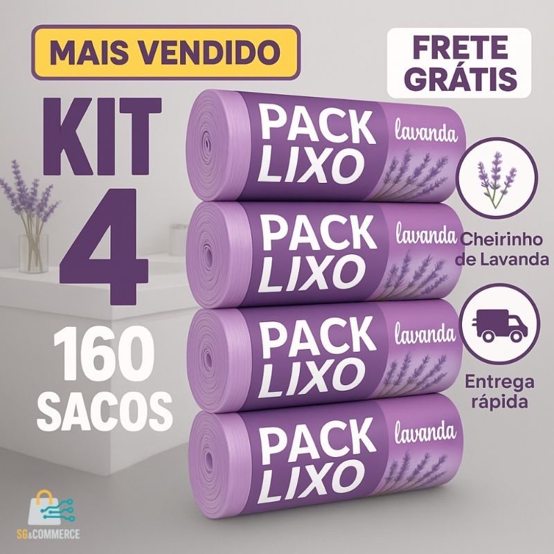 Kit 4 Rolos Saco de Lixo Lavanda 160 Unidades | 34