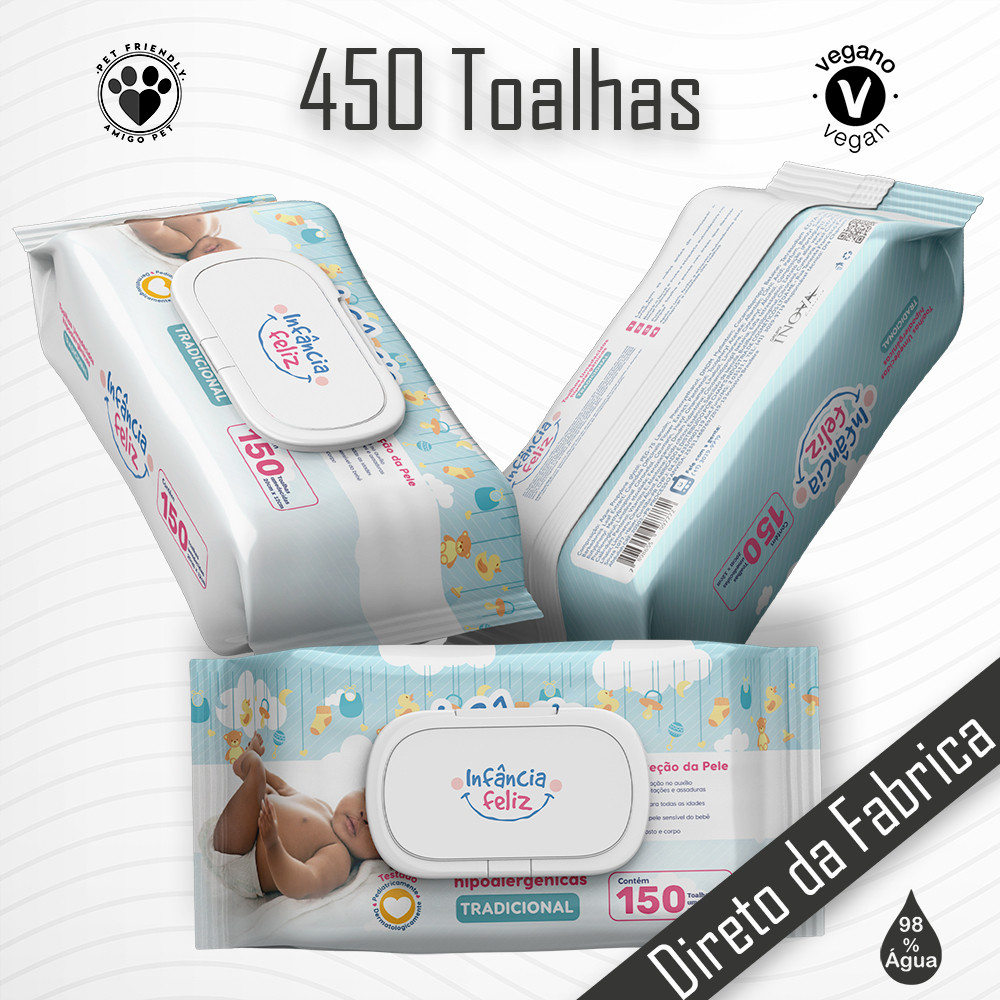 Kit 03 Pacotes Toalhas Umedecidas INFÂNCIA FELIZ 