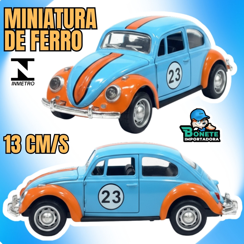 Miniatura Fusca N.23 13cm  Carro de Metal Azul/Lar