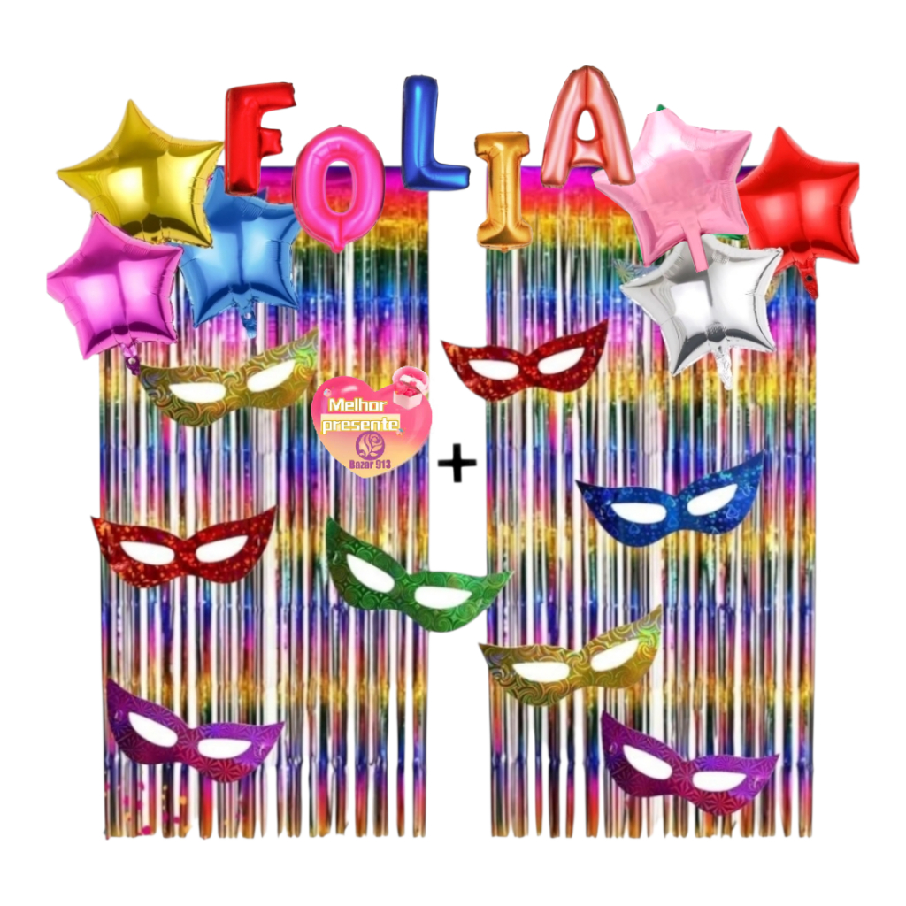 Kit Carnaval 2026 Cortinas + Máscara + Balão Est
